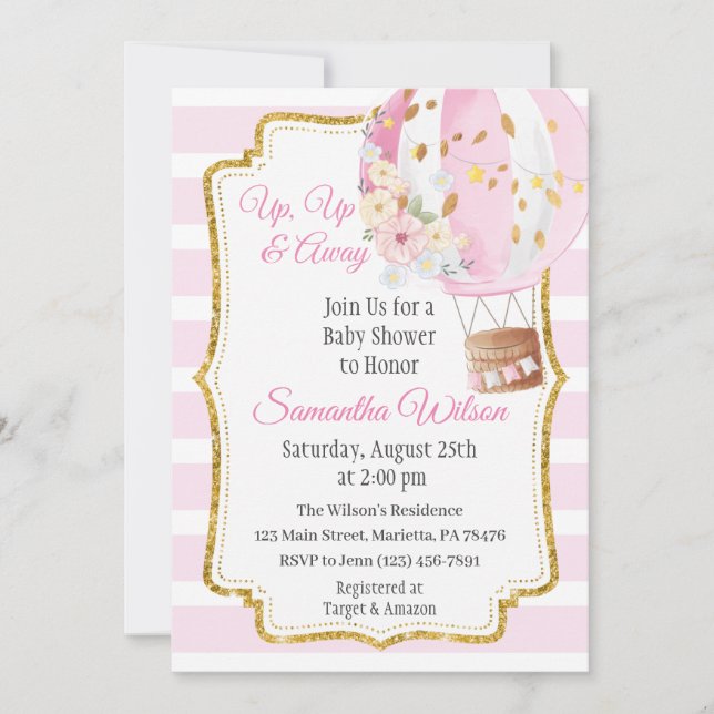 Luftballong Girl Baby Shower Inbjudningar (Framsida)