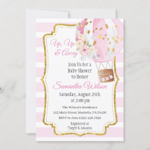 Luftballong Girl Baby Shower Inbjudningar