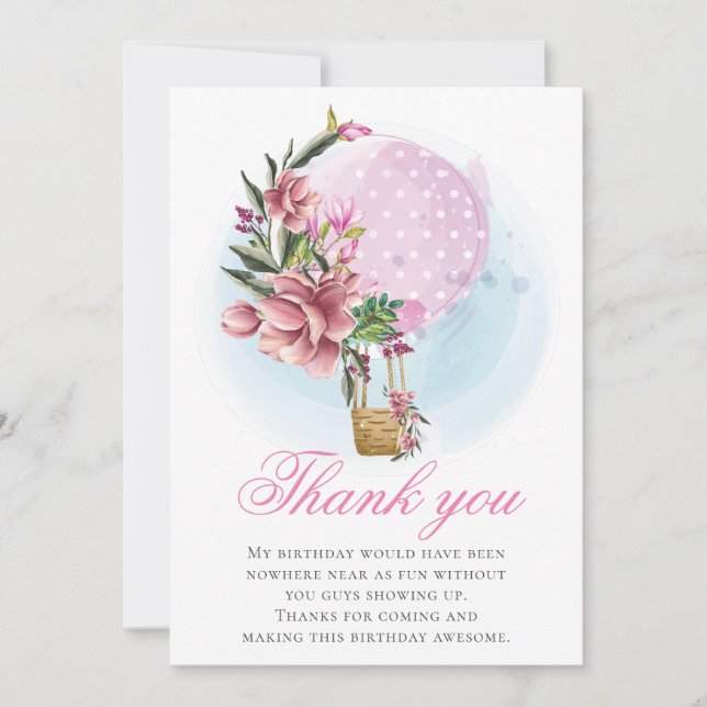 Luftballong Girl Birthday Tack Kort (Framsida)