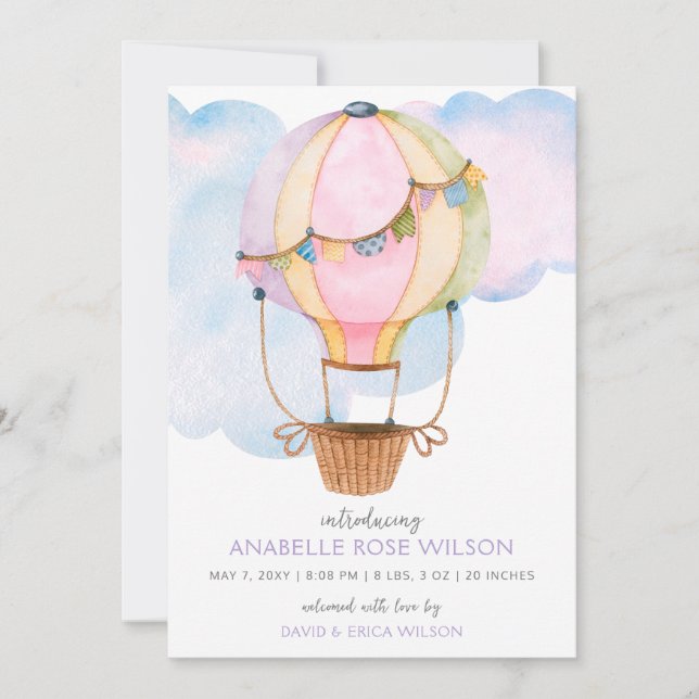 Luftballong Girl Photo Birth Notice Meddelande (Framsida)