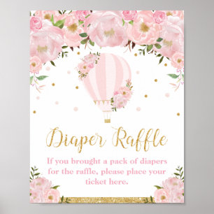 Luftballong Guld Rosa Blommigt Diaper Raffle Poster