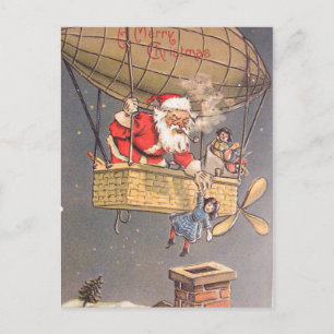 Luftballong Jultomten Vintage vykort