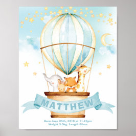 Luftballong Jungle Animals Boy Birth Stats Poster