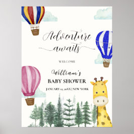 Luftballong Jungle Giraffe Baby Shower Välkommen Poster