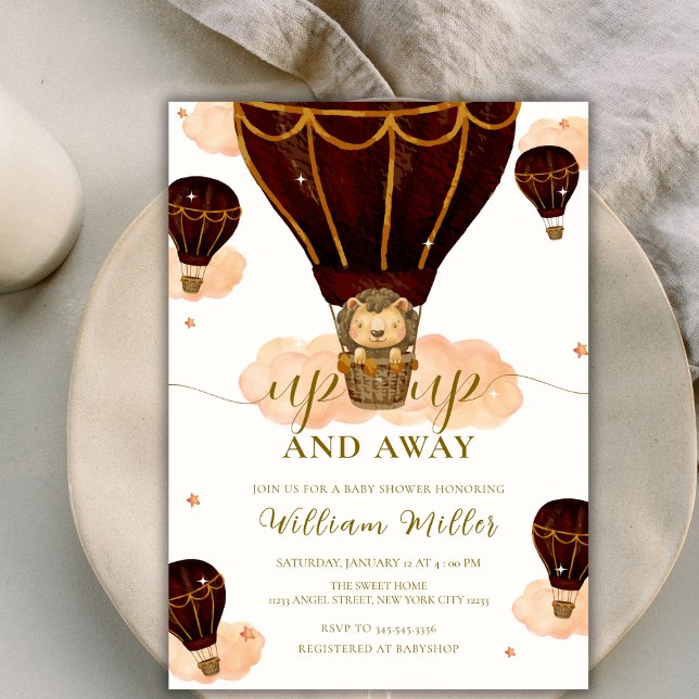 Luftballong Jungle Lejon Boy Baby Shower Inbjudningar (Hot Air Balloon Jungle Lion Boy Baby Shower Invitation)