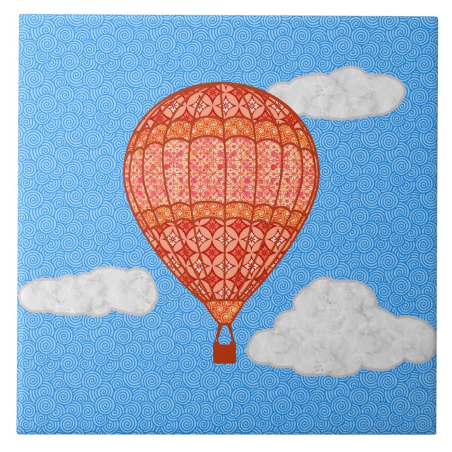 Luftballong, koral Orange mot Blå himmel Kakelplatta (Framsidan)