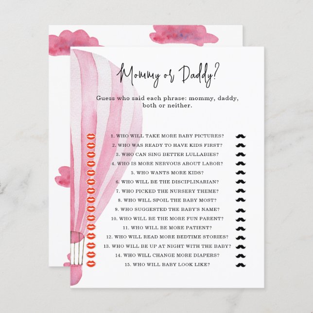 Luftballong - mamma eller babyduschspel (Fram/baksida)