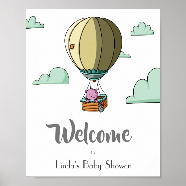 Luftballong med Boear Welcome Baby Shower Poster (Framsidan)