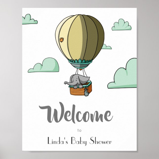 Luftballong med Elephant Welcome Baby Shower Poster (Framsidan)