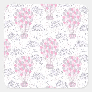 Luftballong med party-ballonger i rosa fyrkantigt klistermärke