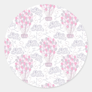 Luftballong med party-ballonger i rosa runt klistermärke