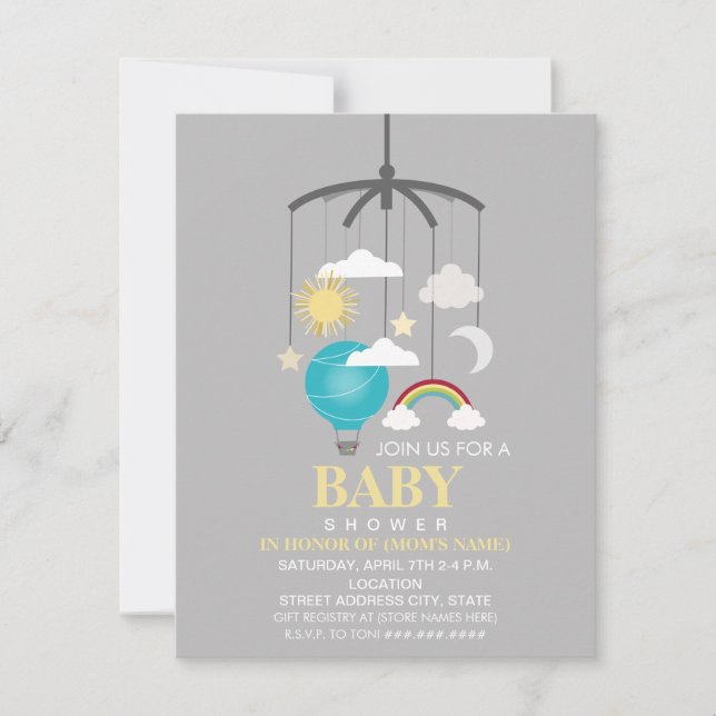 Luftballong Mobile Boy Modern Baby Shower Inbjudningar (Framsida)