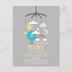 Luftballong Mobile Boy Modern Baby Shower Inbjudningar