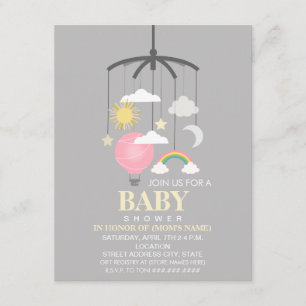 Luftballong Mobile Girl Modern Baby Shower Inbjudningar
