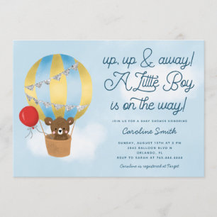 Luftballong Nalle Blue Baby Shower Inbjudningar