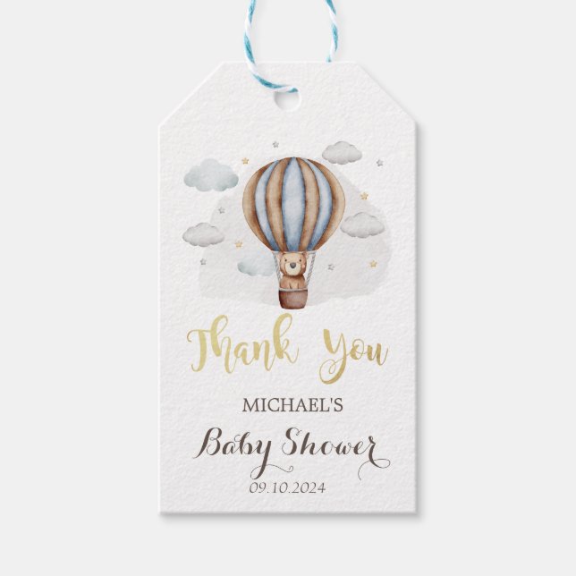 Luftballong Nalle Clouds Baby Shower Presentetikett (Framsidan)