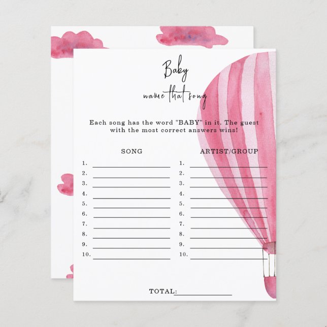 Luftballong - Namn den där sång babyduschspelet (Fram/baksida)