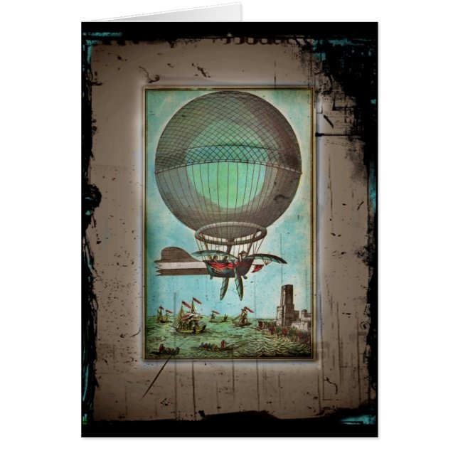 Luftballong över hamnen hälsningskort (Framsidan)