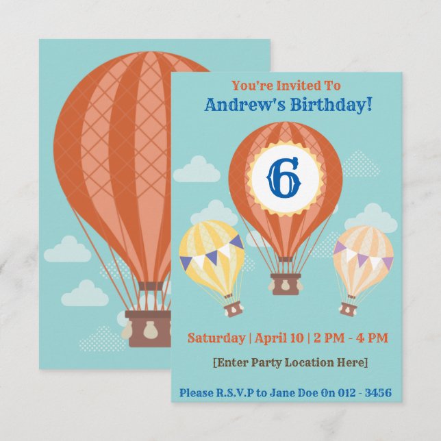Luftballong på födelsedagsinbjudningar inbjudningar (Fram/baksida)