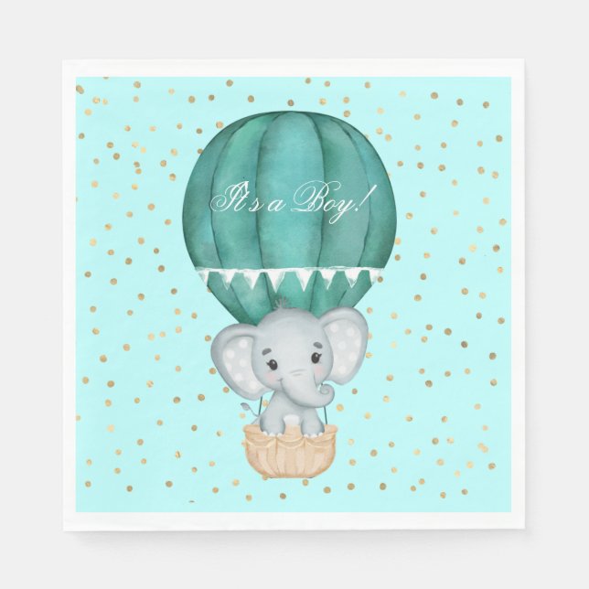 Luftballong Pojke Elephant Baby Shower Pappersservett (Framsidan)