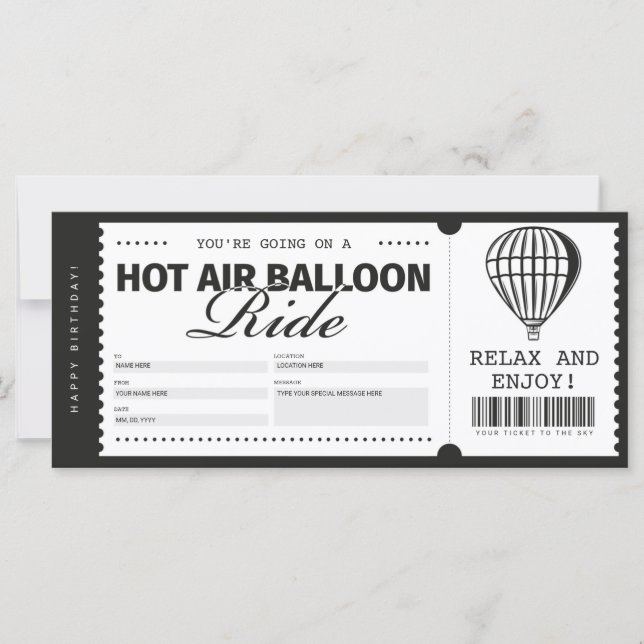 Luftballong Ride Biljett Gift Voucher (Framsida)