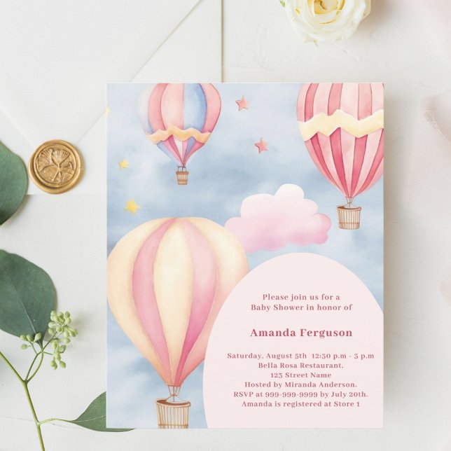 Luftballong rosa Baby Shower-inbjudan (Skapare uppladdad)