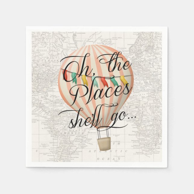 Luftballong Rosa Baby Shower Napkin Pappersservett (Framsidan)