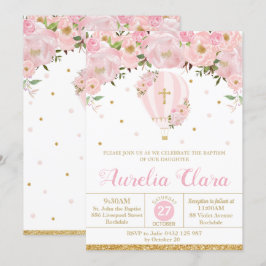 Luftballong Rosa Blommigt Baptism Christening Inbjudningar