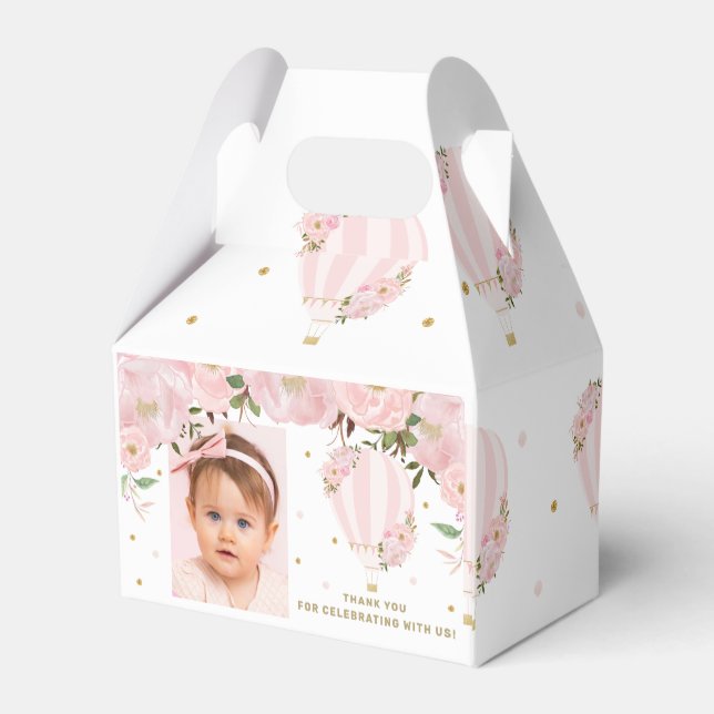 Luftballong  Rosa Blommigt Photo Tack Presentaskar (Baksidan Sidan)