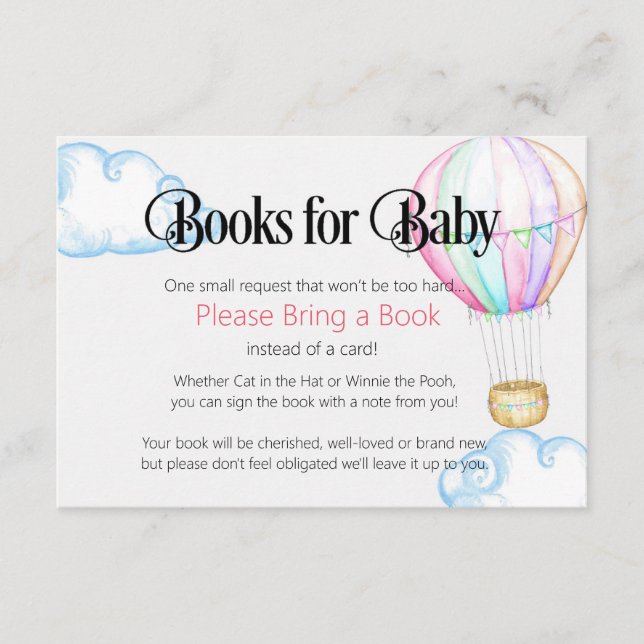 Luftballong Rosa Bokar för Baby Card Tilläggskort (Framsida)