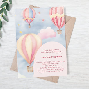 Luftballong rosa Girl Baby Shower Inbjudningar