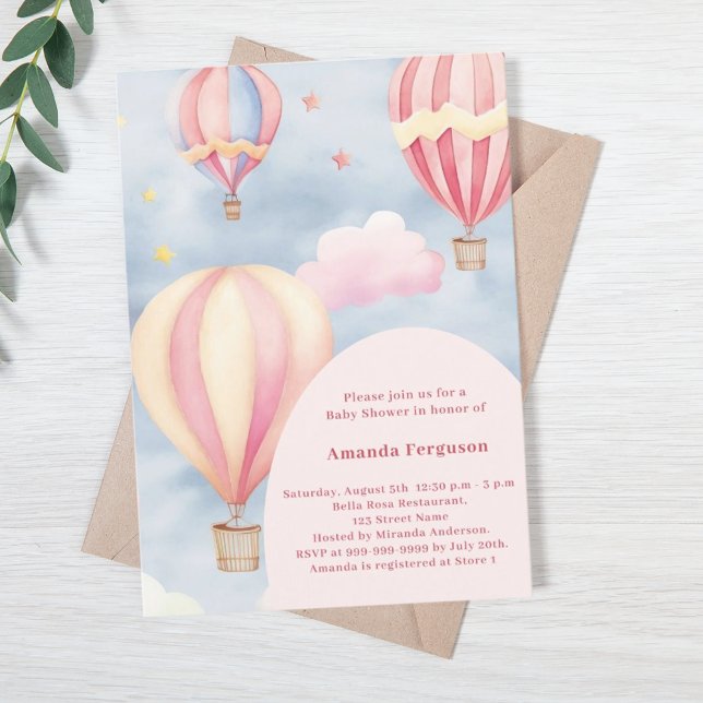 Luftballong rosa Girl Baby Shower Inbjudningar (Skapare uppladdad)