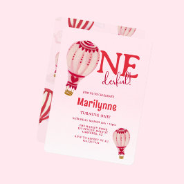 Luftballong Rosa Red 1:a födelsedag Inbjudningar
