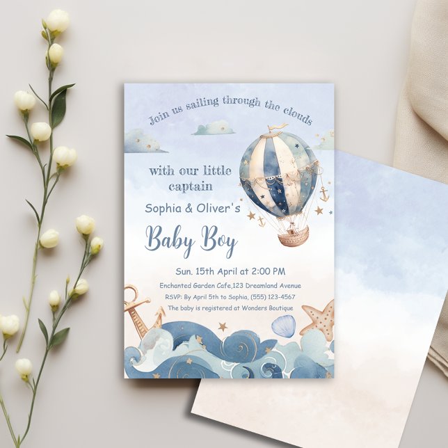 Luftballong Sea Vågar Boy Baby Shower Inbjudningar (Skapare uppladdad)