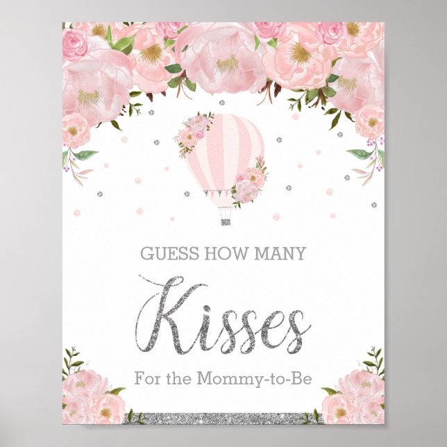 Luftballong Silver Rosa Blommigt Gissa Kisses Poster (Framsidan)