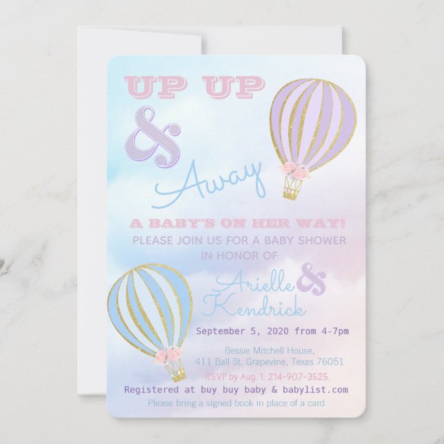 Luftballong, upp och bort Baby SHower Inbjudningar (Framsida)