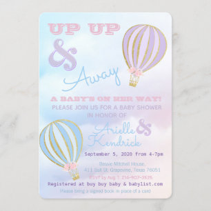 Luftballong, upp och bort Baby SHower Inbjudningar