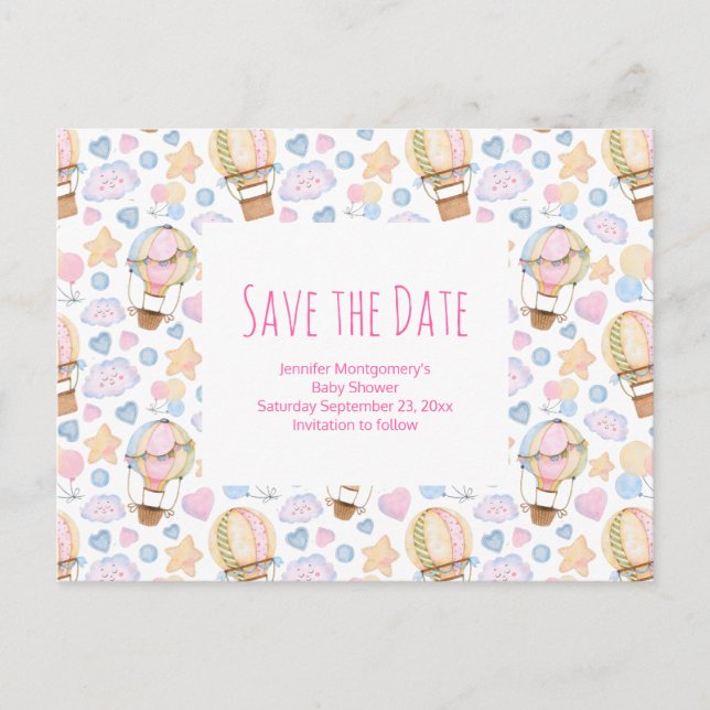 Luftballong Vattenfärg Mönster Spara datum Inbjudan Vykort (Framsida)