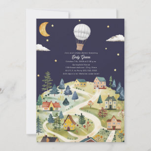 Luftballong Village Neutralt Night Baby Shower Inbjudningar