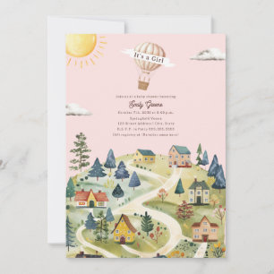 Luftballong Village Rosa Girl Baby Shower Inbjudningar