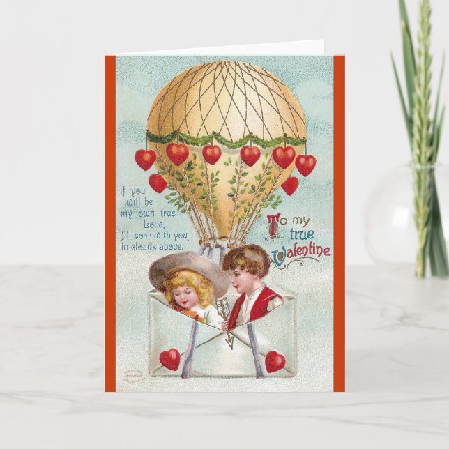 Luftballong Vintage Valentine Helgkort (Framsida)