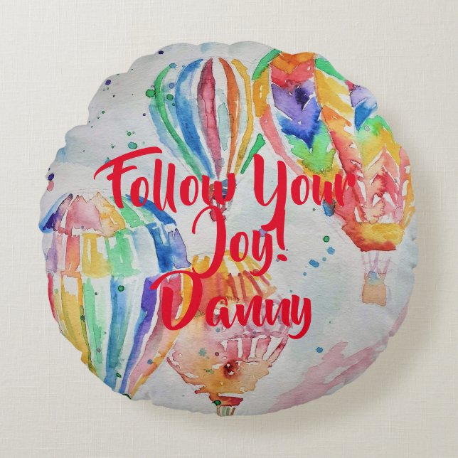 Luftballong Watercolor Barn Boy Namn Cushion Rund Kudde (Framsidan)