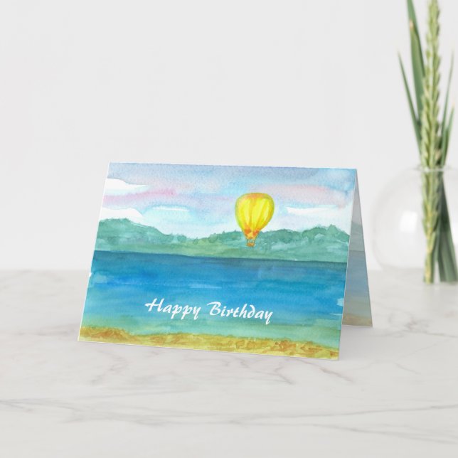 Luftballong Watercolor Grattis på födelsedagen Kort (Framsida)