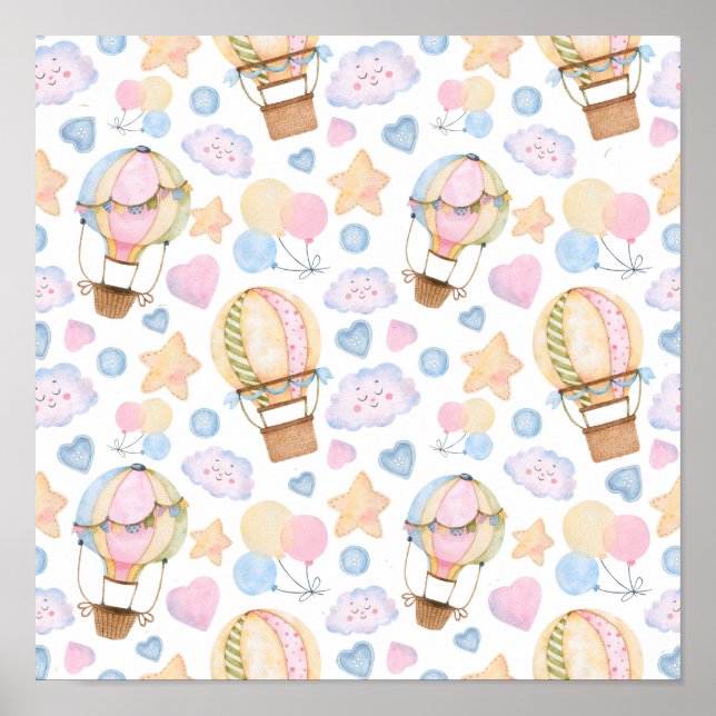 Luftballong Whimsique Watercolor Mönster Poster (Framsidan)