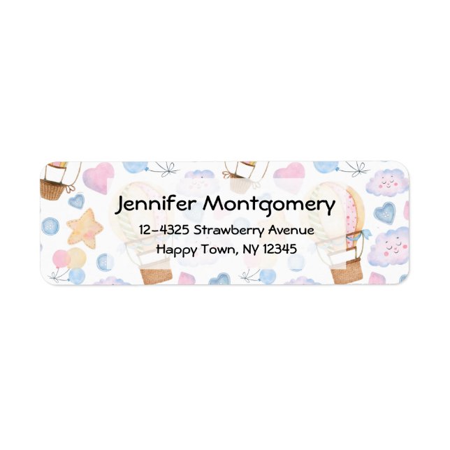 Luftballong Whimsique Watercolor Mönster Returadress Etikett (Framsidan)