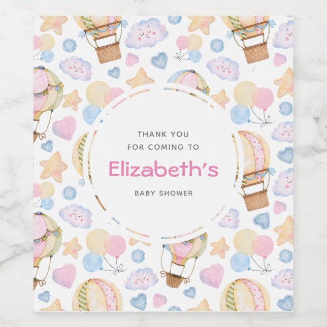 Luftballong Whimsique Watercolor Mönster Vinflaska Etikett (Singel etikett)