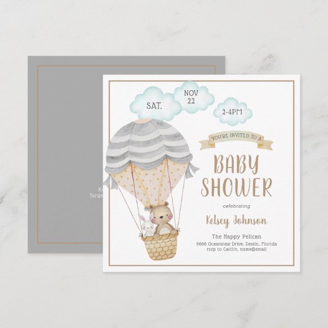 Luftballong Woodland Animals Roligt Baby Shower I Inbjudningar (Fram/baksida)