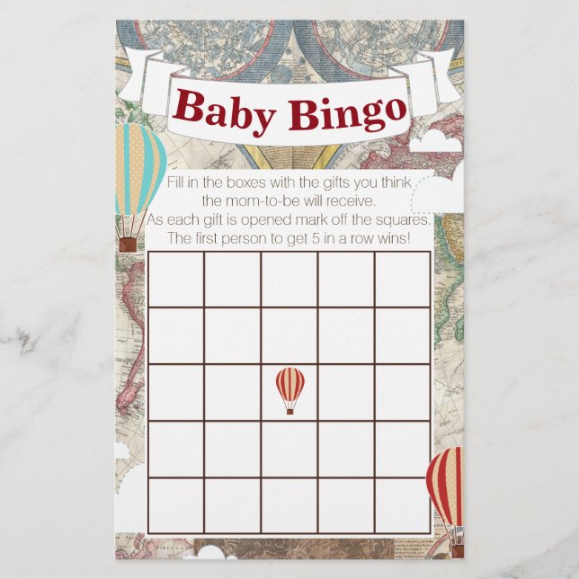 Luftballong & World Map Vintage Traveler Bingo (Framsida)