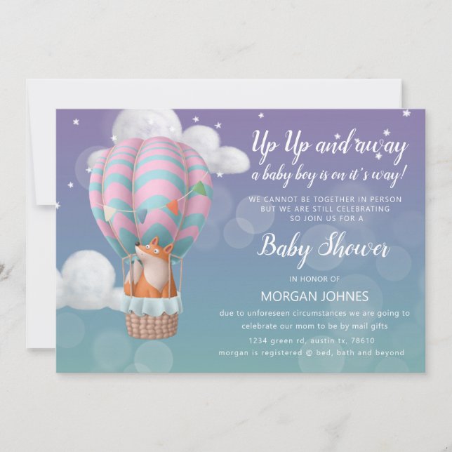 Luftballongdjur Baby Shower inbjudan via post (Framsida)