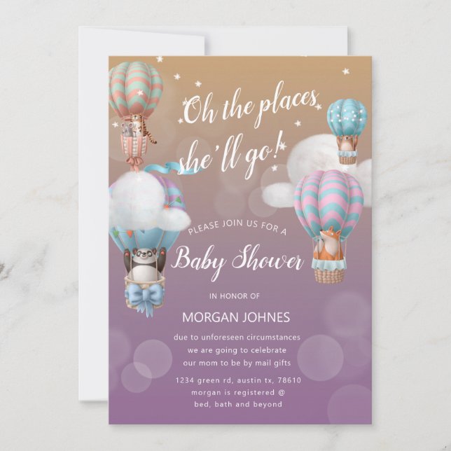 Luftballongdjur Baby Shower per postinbjudan (Framsida)